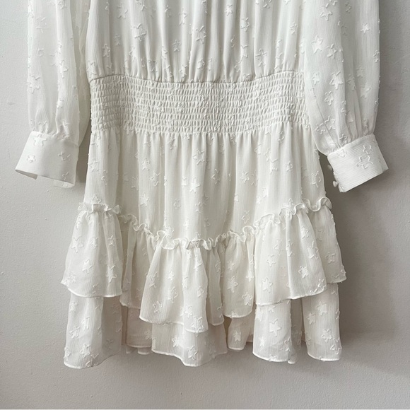 Ramy Brook White Sashah Star Pattern Blouson Longsleeve Mini Dress Medium - Picture 6 of 9